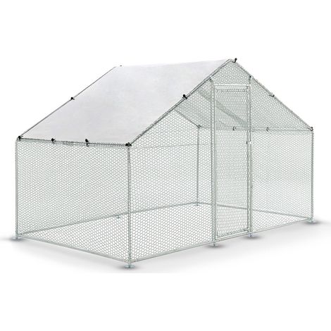 Recinto per polli HLS25T 3 x 2 x 2 m Pollaio da esterno con porta, telone e filo zincato (1/3)