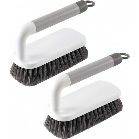 Brosse de nettoyage robuste avec manche, adaptée aux douches, salles de bains, tapis, cuisines et baignoires lot de deux (gris) (1/5)