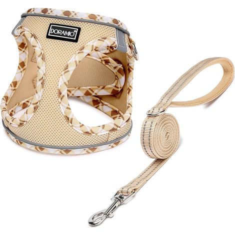 Harnais Chien, Step-in Harnais pour Chiens avec Laisse, Réfléchissant Respirant Mesh Doux Confort Réglable Gilet Harnais pour Petite Chiens Chats pour Marcher Courir (Beige, XXS) (1/5)