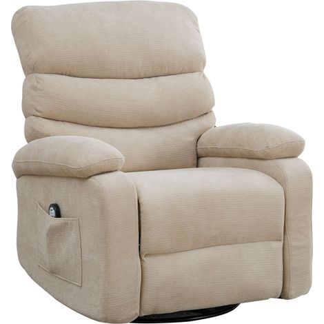 Fauteuil relax électrique pivotant à 360°, avec fonction massage et chauffe, dossier et repose-pieds réglables manuellement, ainsi que poches de rangement latérales, kaki clair (1/5)