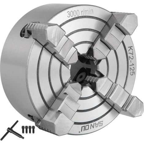 Mophorn Mandrino per Tornio Indipendente a 4 Griffe K72-125 - 5 Pollici 125 mm - Mandibola Reversibile per Metallo - Accessori per Macchina (1/4)