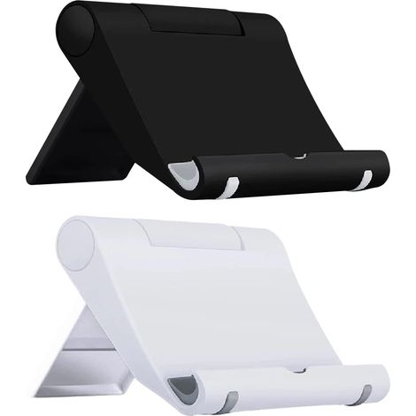 Lot de 2 supports de téléphone de bureau réglables, support pliable, noir et blanc, compatible avec les smartphones
