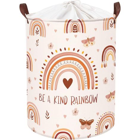 Panier Rangement Bébé Arc-en-ciel Corbeille à Linge Pliable Fille Vêtement Boite de Rangement Jouet Salle de Bain Chambre à Coucher, Papillon, 40x50 cm (1/5)