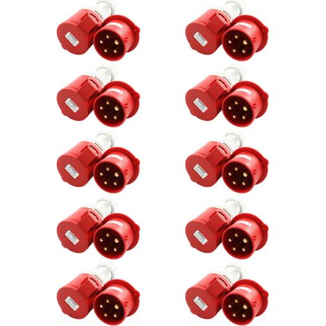 (1 - 10er Pack) CEE-Stecker & Kupplung 32A 400V, IP44, 5-polig weiblich/männlich 3P+N+E 10 Paar