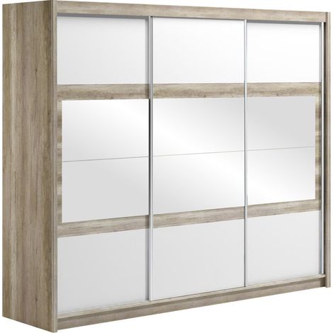 Armario Honolulu 109, Blanco + Canyon roble, 215x250x61cm, Puertas de armario: Correderas, Número de estantes: 8