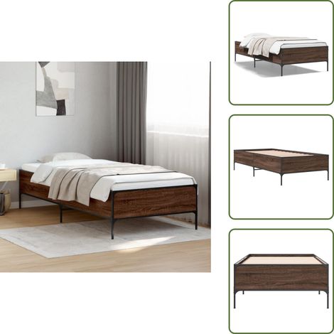 The Living Store Bettgestell Braun Eichen-Optik 100x200 cm Holzwerkstoff Metall - Holzbettfassungen - Doppelbett - Eiche Möbel - Bettsystem - Massivholzmöbel (1/5)