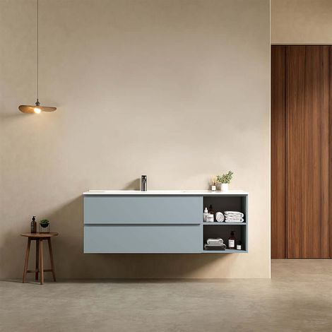 Mobile bagno sospeso 140 cm Blu Avio Lavabo a Sinistra in Resina Senza Specchio - Fiji Paint Plus (1/4)