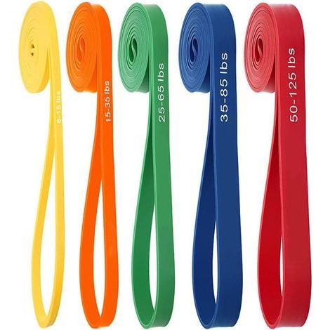 Lot de 5 Bandes de résistance avec ancrage de Porte, Bande de Gymnastique pour Hommes et Femmes, Bande de Fitness pour Yoga, Pilates, Musculation, tractions, physiothérapie (1/5)