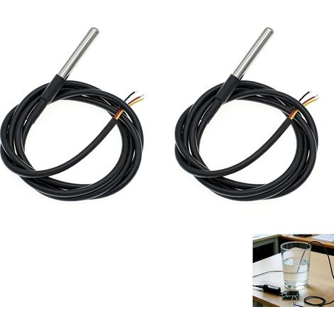 2 Pièces Capteur de Température Numérique pour DS18B20, Sonde Température avec Câble 1m, Plage de Température -55°C à +125°C, Capteur Acier Inoxydable pour Arduino et Raspberry Pi, Imperméable (1/5)