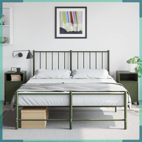 Table de chevet - 846725 - Vert olive - Acier - 1 porte, 2 compartiments, 36x39x59 cm (1/5)