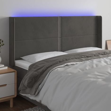 Tête de lit à LED - Design industriel - Pour Lit adulte - Gris foncé 203x16x118/128 cm Velours Chic-827867 (1/5)