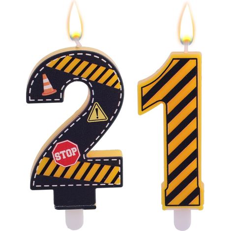 2pcs Bougies Anniversaire Chiffres, Bougie à Rayures Jaunes (1/5)