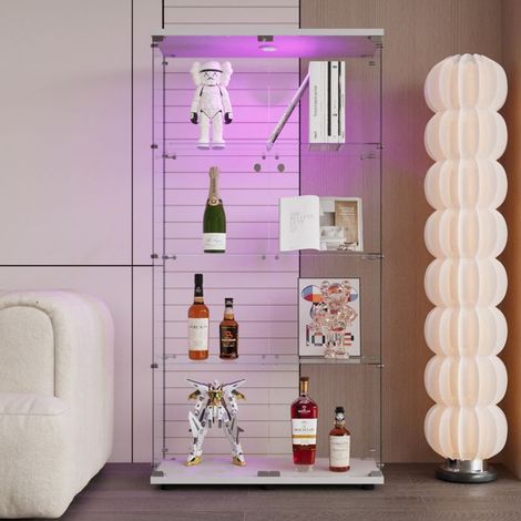 Glasvitrine - TANANT - Modell mit LED - 4 Regale - 2 Türen - Weiß
