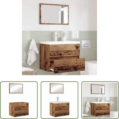 vidaXL Bois ancien - Ensemble de mobilier de salle de bain 2 pcs Bois Ancien (1/5)