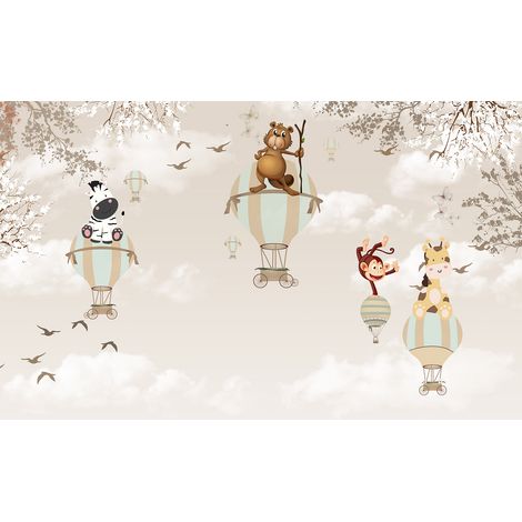 Papier peint panoramique Enfants - Animaux dans le Ciel - 130 cm x 79 cm (1/2)