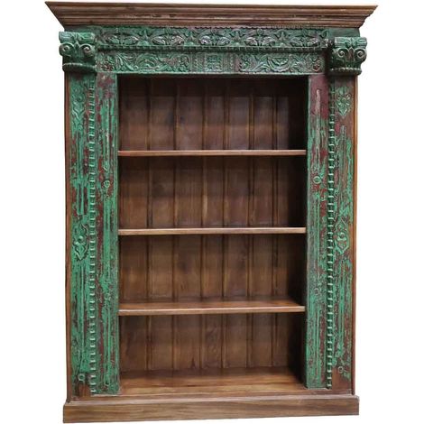Estantería libreria de madera artesanal verde 166x53x213h cm (1/5)