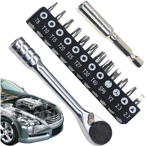 de clés à cliquet Outils à main magnétiques réversibles Clés à cliquet métalliques 1/4 pouce pour mécanicien Pour maison garage industrie automobile électricité voiture (1/5)
