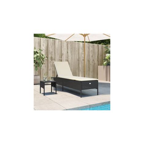 Chaise longue avec table et coussin noir résine tressée (1/5)