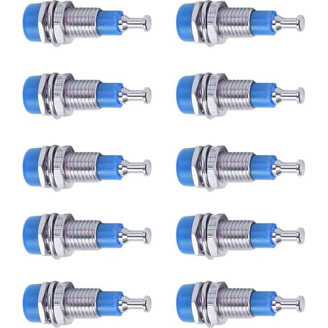 J.40006 Lot de 10 douilles bananes nickelées de 2 mm, bornier pour montage sur panneau, bleu (1/5)