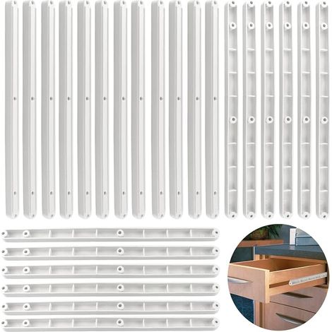 Glissiere Pour Tiroir Plastique 12 Paires 298 Mm Rails Coulissants Caché Pour Placard De Cuisine, Tiroir à Rainure Blanc (1/5)