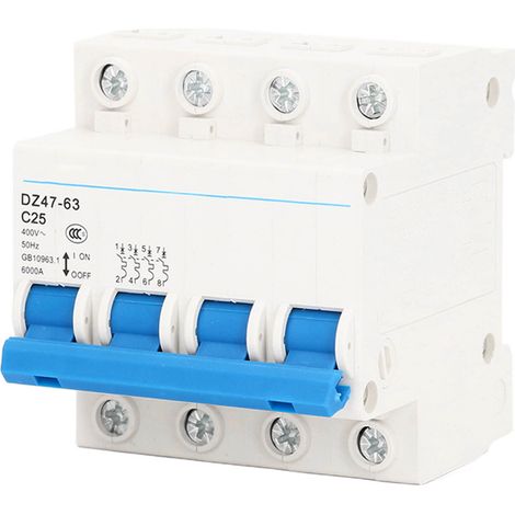 Miniature Circuit Breaker 4P Residual Current Isolator DIN Rail Mount AC 400V 25A