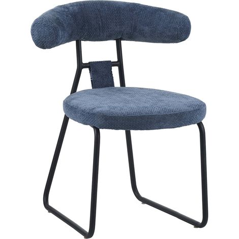 Chaise design bleu confort en tissu chenille et métal noir - Bleu chiné avec piètement noir (1/5)