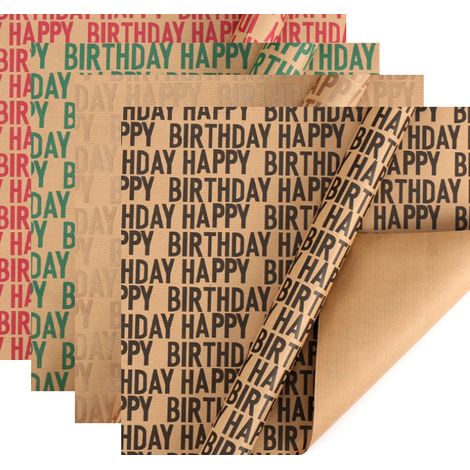 Wrapping Paper - Kraft Birthday Wrapping Paper - 50 X 70 Cm - Eco Friendly - 12 Sheets (1/5)
