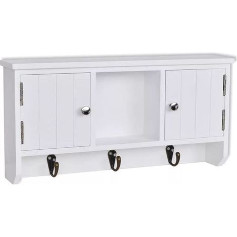 Étagère murale 2 portes 1 niche bois blanc Kapci (1/5)