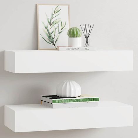 Wandregale mit Schubladen 2 Stk. Weiß 60x23,5x10 cm MDF