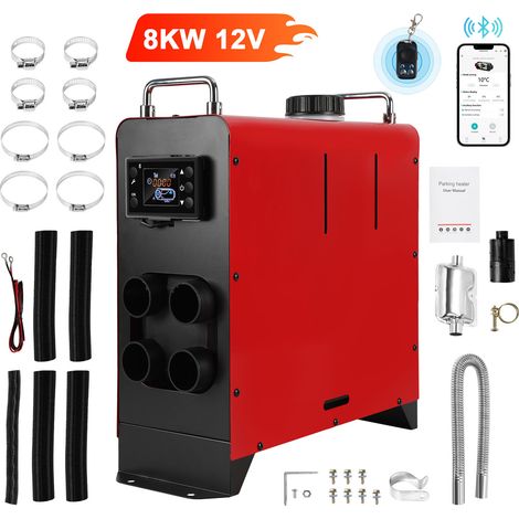 Jiubiaz 8KW Diesel Standheizung 12V/24V Bluetooth-Steuerung Integration mit Griffe Air Diesel Luftheizung LCD mit Schalldämpfer für Auto PKW LKW Wohnmobil Rot (1/5)