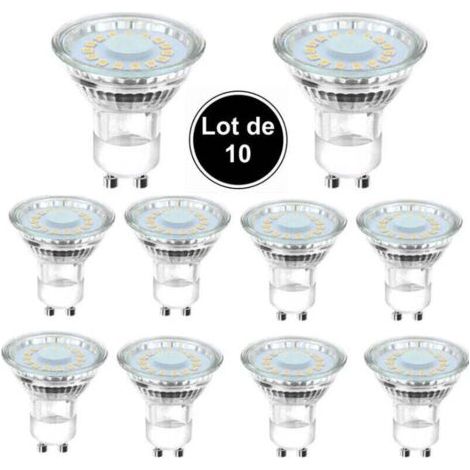Pair 10 ampoules LED GU10 équivalentes à une ampoule halogène de 50 W, 4 W, éclairage blanc lumière du jour 6500 K, faisceau coudé à 120°. (1/4)