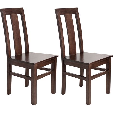 Lot de 2 chaises en hêtre chêne foncé assise bois - MARTHA