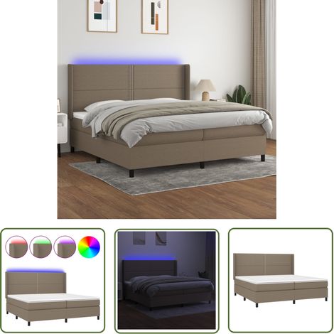 The Living Store Sommier à lattes de lit matelas LED Taupe 200x200 cm Tissu - Sommier Tapissier - Lit Plateforme - Lit Avec Led - Matelas À Ressorts Ensachés - Têtière Ajustable (1/5)