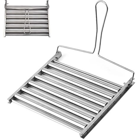 Rack À Sausisses - En Acier Inoxydable - Pour Grill Extérieur - Capacité 5 Pièces - Dimensions 183 X 140 Mm - Poignée En Bois Dur (1/5)
