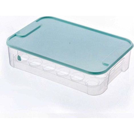 Caja de huevos con 24 rejillas, organizador de huevos de plástico de una sola capa de gran capacidad, bandeja para huevos, caja de almacenamiento para refrigerador y cocina. (1/4)