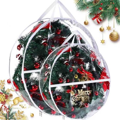 Sac De Rangement Pour Couronnes - Toile 600D Respirante - Fermeture Éclair Double - Poignées Renforcées - Pour Décorations De Noël Artificielles - 1 Pièce (1/5)