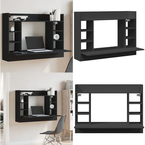 Scrivania a Parete Nera 105x48x75 cm in Legno Multistrato - Scrivania in legno - Scrivania multifunzionale