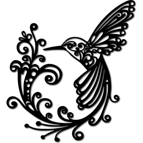 Decoración de pared de metal que representa un colibrí negro, placa de pared de hierro para colgar, escultura ornamental de metal para balcón, jardín, sala de estar, hogar. (1/5)
