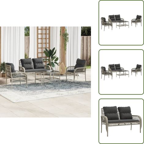 Salon de jardin 4 pcs avec coussins gris clair résine tressée - Ensemble Salon De Jardin - Mobilier De Jardin - Salon De Jardin En Résine Tressée - Set De Salon De Jardin - Chaise Longue