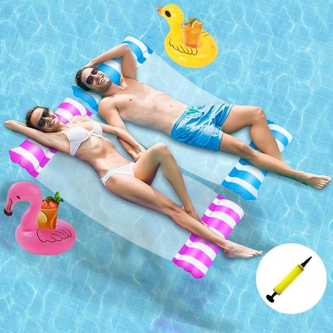 2 Stück Wasserhängematte mit 2 Getränkehalter 4 in 1 Luftmatratze (1/5)