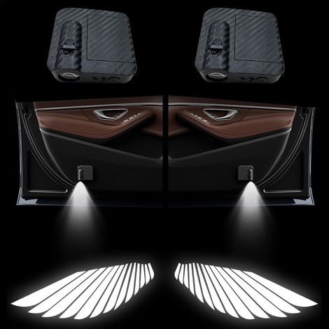 Projecteur de porte de voiture avec ailes d'ange, lumière LED pour porte de voiture, lumière avec logo de bienvenue Angel Wings Éclairage de courtoisie de porte LED sans fil pour voiture - Projecteu (1/5)