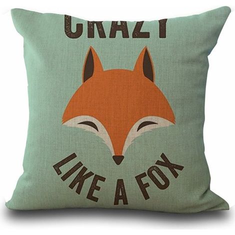 Cushion covers (45 x 45 cm) Animal series, hand-painted cartoon fox motif, cute fox pattern, grey-beige, cotton-linen cushions for sofas (1/5)