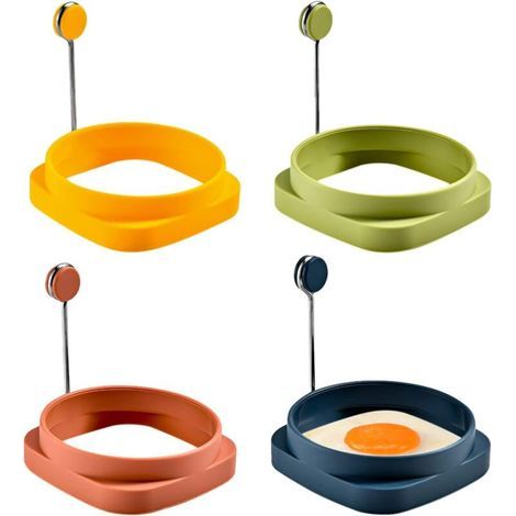 Moule oeuf au plat, 4 Pcs Casserole à Œufs Frits Pan Rond/Carré Pancake Egg Shaper Silicone Fried Egg Shaper pour Oeufs Pochés Pancake Viande Frite 8 (1/4)