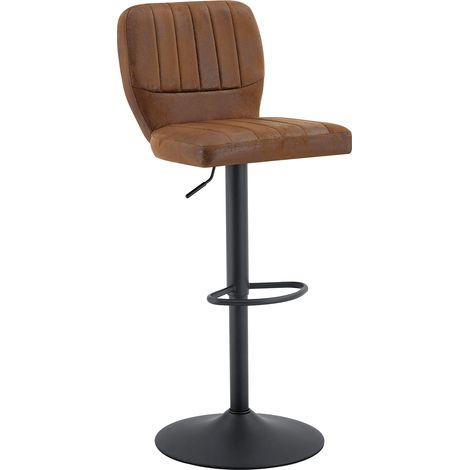 Tabouret de bar réglable en hauteur 62-83 cm, chaise de bar pivotante à 360° avec dossier et repose-pieds, tabouret de cuisine ergonomique en similicuir vintage, charge jusqu’à 136kg, brun-noir style (1/5)