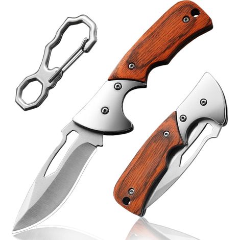 Klappmesser mit Holzgriff und Edelstahlklinge für Outdoor & Camping