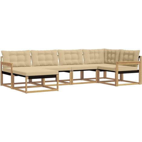 Outdoor-Sofagarnitur 6 Stk. Weiß und Beige Massivholz Akazie vidaXL (1/5)