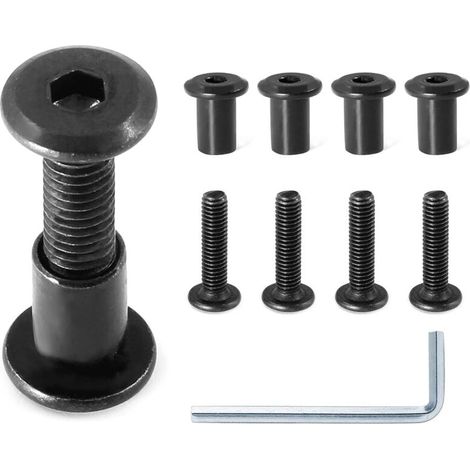 Lot de 10 boulons à tête hexagonale M6 x 25 mm – Acier au carbone noir – Avec clé Allen – Vis de fixation pour meubles (1/5)