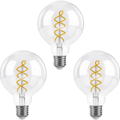 Dimmable Edison LED Bulbs E27, G95 Vintage LED Spiral Filament Decorative Bulb, 4W (equivalent to 40W), Warm White 2700K, 400LM, Clear Glass, Pack of 3 [Energy Class F]