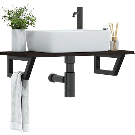 vidaXL Estante de lavabo de pared de acero y madera maciza de roble (1/5)