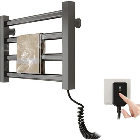 Kleiner elektrischer Handtuchwärmer, 80 W, Handtuchheizkörper, elektrischer Handtuchwärmer für Badezimmer, Thermostat 55 °C, 55 x 30 cm (Grau) (1/5)